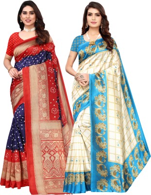 Madhumeena Animal Print Bollywood Art Silk Saree(Pack of 2, Blue)