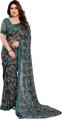 Moda Rapido Embellished, Floral Print Bollywood Georgette, Satin Saree(Green)