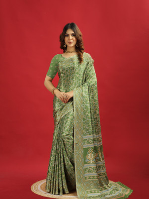 Virendra Textiles Printed Bollywood Crepe Saree(Green)