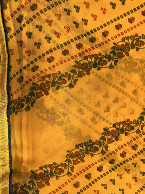 GENRAL Floral Print, Geometric Print, Printed Bandhani Georgette Saree(Blue)
