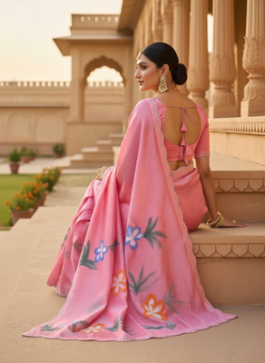 Sareez House Blocked Printed Bollywood Jimmy choo Saree(Pink)