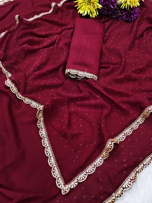 VIRU FASHION Embroidered Daily Wear Georgette Saree(Maroon)