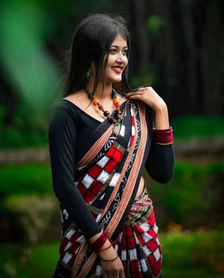 ETHNIC ODISHA HANDLOOM Printed, Digital Print Sambalpuri Pure Cotton Saree(Black)