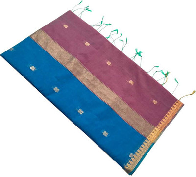 sri amman sarees Woven Maheshwari Cotton Silk Saree(Orange)