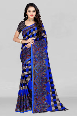 Leelavati Floral Print Bollywood Georgette Saree(Blue)
