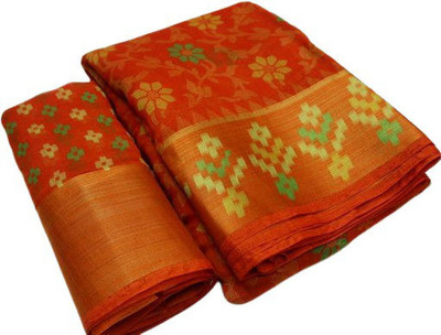 Suali Printed, Self Design Chanderi Cotton Blend Saree(Yellow, Red)