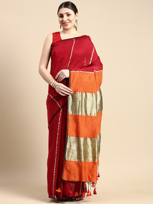 Desh Bidesh Solid/Plain Handloom Cotton Blend, Pure Cotton Saree(Black, Red)