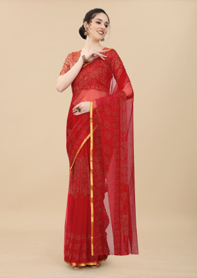 RHEY Printed Bollywood Chiffon Saree(Red)
