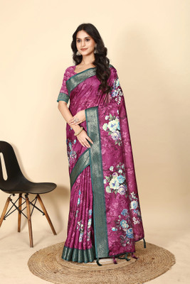 J6 Designers Printed Bollywood Cotton Silk Saree(Purple)