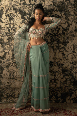 Tasrika Embroidered Bollywood Net Saree(Blue)