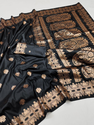 Bansari Textiles Woven Banarasi Jacquard, Silk Blend Saree(Black)