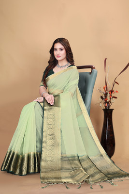 Aarunika BS Woven, Printed Bollywood Organza Saree(Green)