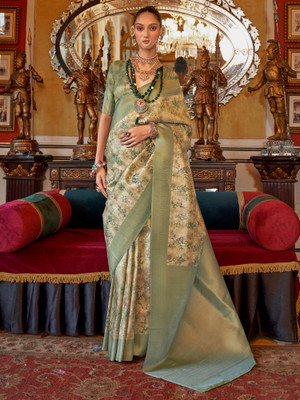 Tasrika Woven Kanjivaram Silk Blend Saree(Beige)