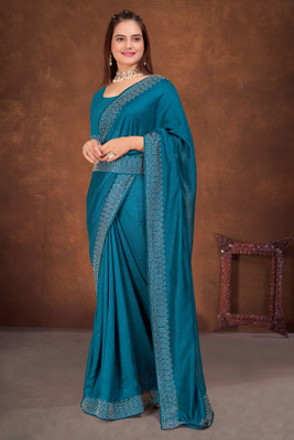 KEYU FASHION Embellished Bollywood Georgette Saree(Blue)