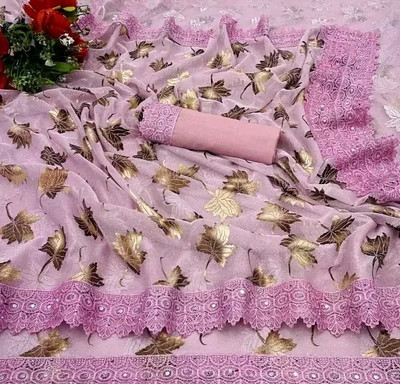 Jinapatel Embellished Bollywood Lycra Blend Saree(Pink)