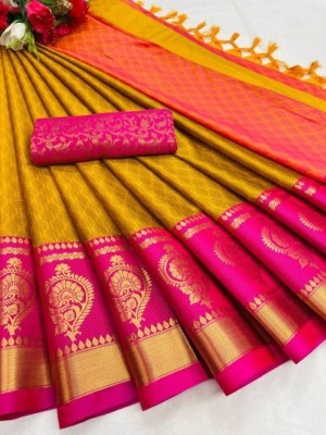 Bombey Velvat Fab Printed Daily Wear Cotton Silk Saree(Gold)