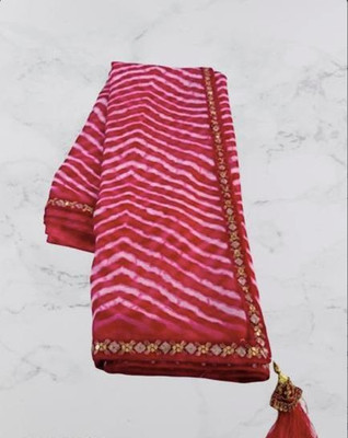 georgette Printed Leheria Georgette Saree(Pink, Silver)
