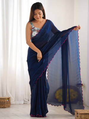 Tasrika Solid/Plain Bollywood Satin Saree(Blue)