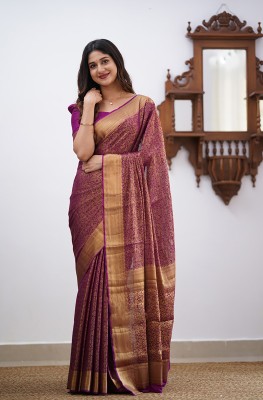 AMRUTKALA SAREES Woven Banarasi Silk Blend Saree(Purple)