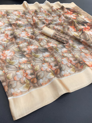 NIRMOHIFASHION Digital Print Bollywood Chiffon Saree(Cream)