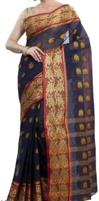 Moumitasaree Self Design, Solid/Plain Tant Pure Cotton Saree(Blue)