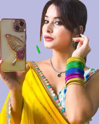 OKTAT Solid/Plain, Printed, Embellished, Dyed Bollywood Georgette Saree(Yellow)