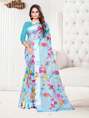 Sareemall Woven Banarasi Linen Saree(Blue)