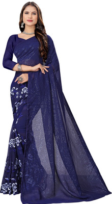 KV Fashion Embroidered Bollywood Georgette Saree(Dark Blue)