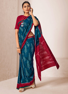 romakrishto Printed Hand Batik Pure Cotton Saree(Pack of 2, Blue)