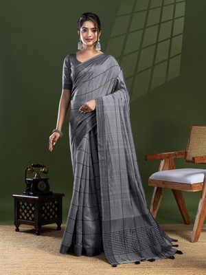 Tasrika Woven Bollywood Silk Blend, Cotton Blend Saree(Grey)