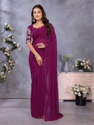 Tasrika Solid/Plain Daily Wear Georgette Saree(Purple)