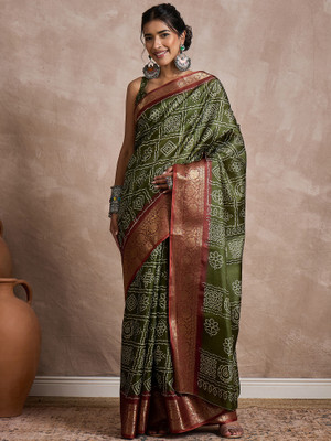Sareemall Printed Chinnalapattu Silk Blend Saree(Green)