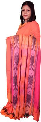 HouseOfCommon Self Design, Solid/Plain Tant Handloom Pure Cotton Saree(Orange)