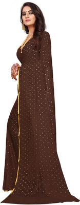 V And V Shop Printed Bandhani Chiffon Saree(Brown)