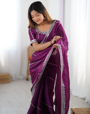SIRIL Embellished Bollywood Jimmy choo, Tissue Saree(Purple)