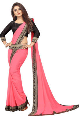 Georgette Saree Solid/Plain Bollywood Georgette Saree(Pink)