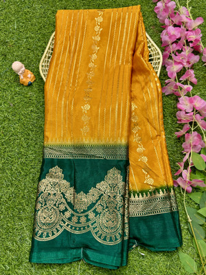 RegalDrapes Printed Mysore Crepe Saree(Yellow)