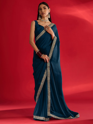Tasrika Embellished Bollywood Satin Saree(Blue)