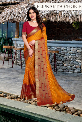 Divastri Printed, Embellished Bollywood Chiffon Saree(Yellow, Maroon)