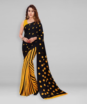 kashvi sarees Polka Print Daily Wear Georgette Saree(Black, Yellow)