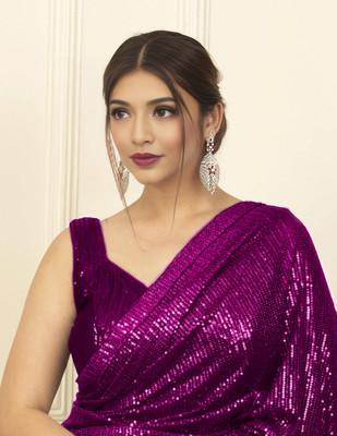 Bhojal Creation Embellished Bollywood Georgette Saree(Purple)