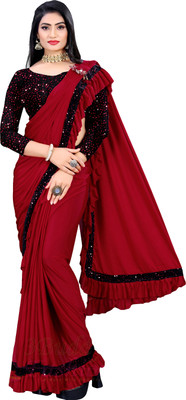 GEBINATH Embellished Bollywood Lycra Blend Saree(Red)