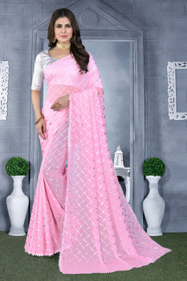 REDFISH Embellished Daily Wear Georgette Saree(Pink)
