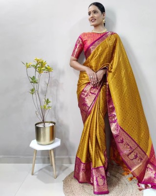 VILLAGIUS Woven Bollywood Pure Silk, Cotton Silk Saree(Gold)