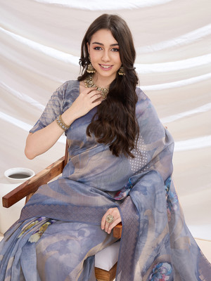 MANTROTSAV Digital Print Bollywood Cotton Blend Saree(Blue)