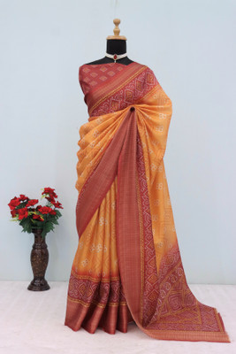 PARI DESIGNER Digital Print Banarasi Silk Blend Saree(Yellow)