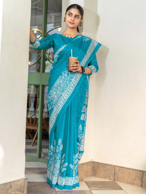 Divastri Printed Daily Wear Silk Blend Saree(Light Blue)