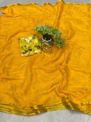 V And V Shop Embellished Daily Wear Chiffon Saree(Yellow)