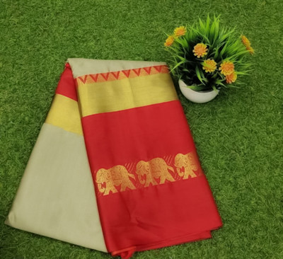 Mortal Textile Solid/Plain Handloom Cotton Silk Saree(Grey)
