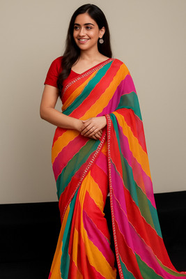 Shubhmilan Printed Leheria Georgette Saree(Multicolor)